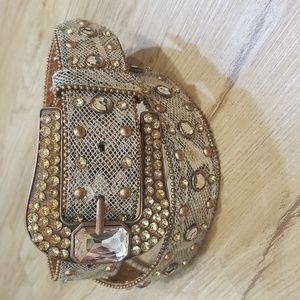 BKE Bronze Rhinestone Studded Snakeskin Belt- Medium